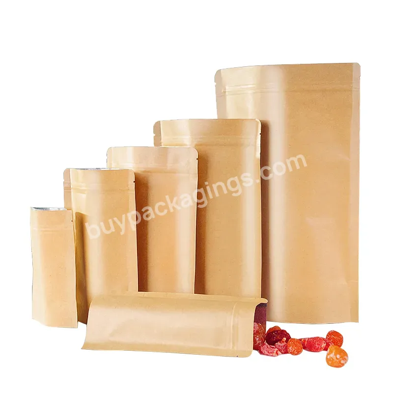 Professional Manufacturer Die Cut Food Zipper Paper Bags Stand Up Coating Foil Inside Pouch Brown Paper Bag