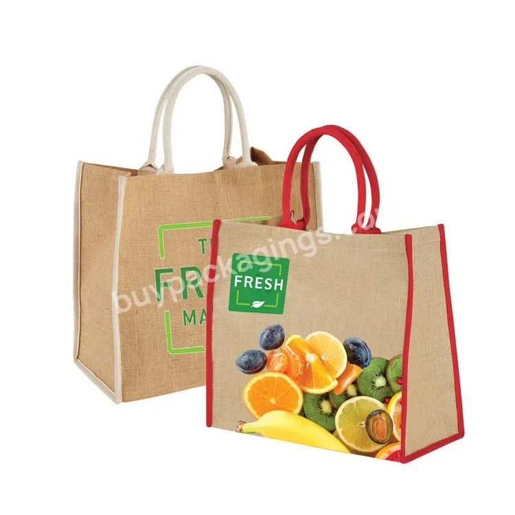 Promotional Custom Printed Logo Slogan Eco Friendly Organic Small Grocery Reusable Burlap Jute Fabric Shopping Gift Tote Bag