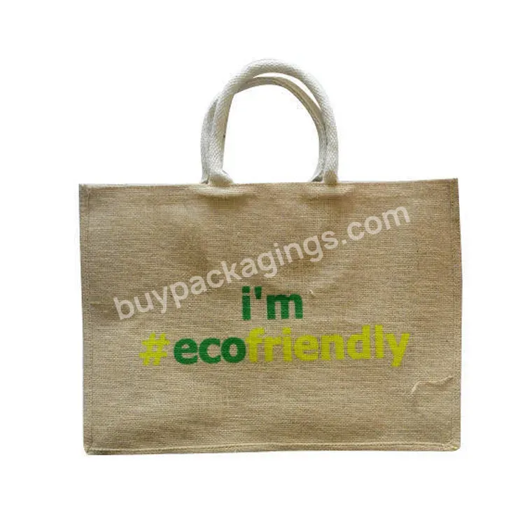 Promotional Custom Printed Logo Slogan Eco Friendly Organic Small Grocery Reusable Burlap Jute Fabric Shopping Gift Tote Bag