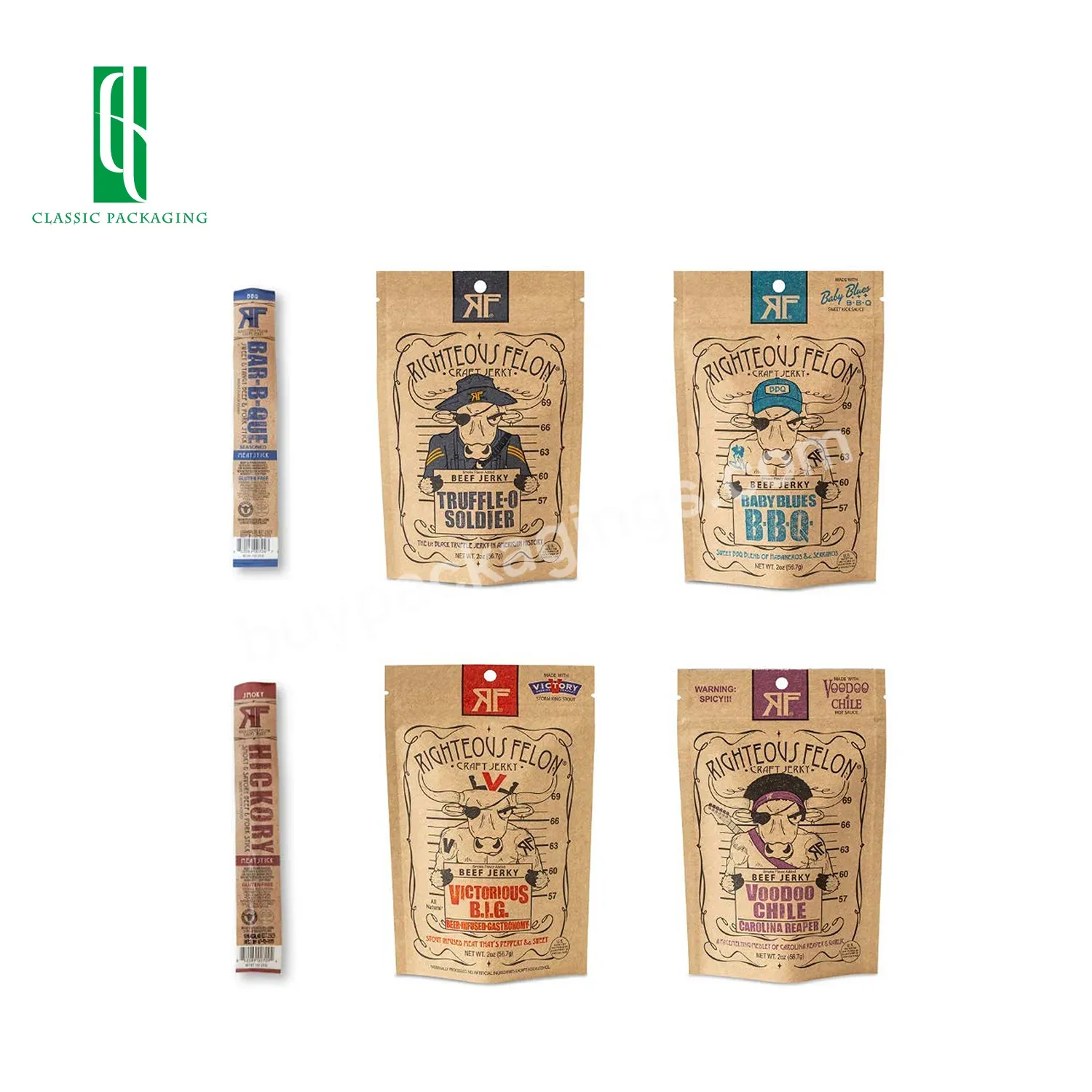 Promotional Recyclable Smell Proof Zipper Top Dried Beef Bag Water Proof Dried Meat Kraft Paper Packaging