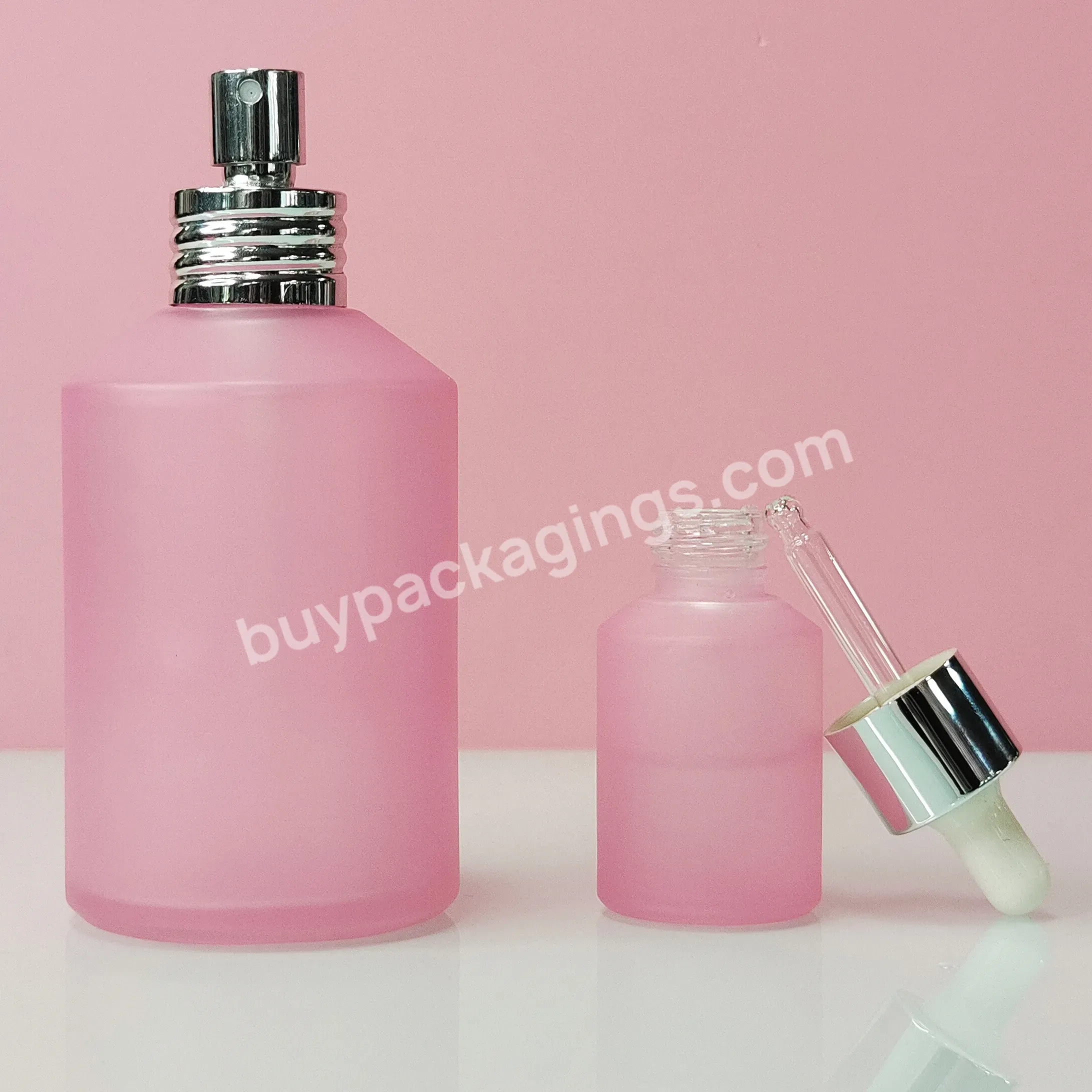 Pump Sprayer Dropper 1oz Cosmetics Container Green Oblique Shoulder Glass Bottle With Black Plastic Cap