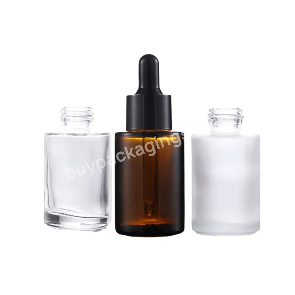 Push Button Flat Shoulder Essential Oil Bottle Customize Frosted Cosmetic Glass Dropper Bottle