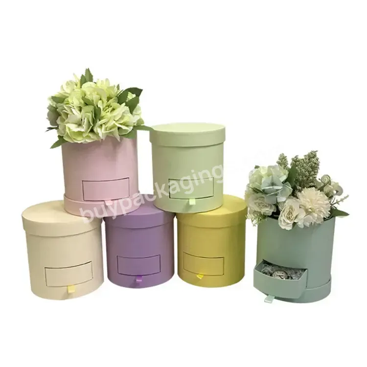 Quality Fresh Color Plain Circle Valentine Packaging Floral Boxes Round Paper Cardboard Drawer Flower Rose Chocolate Box