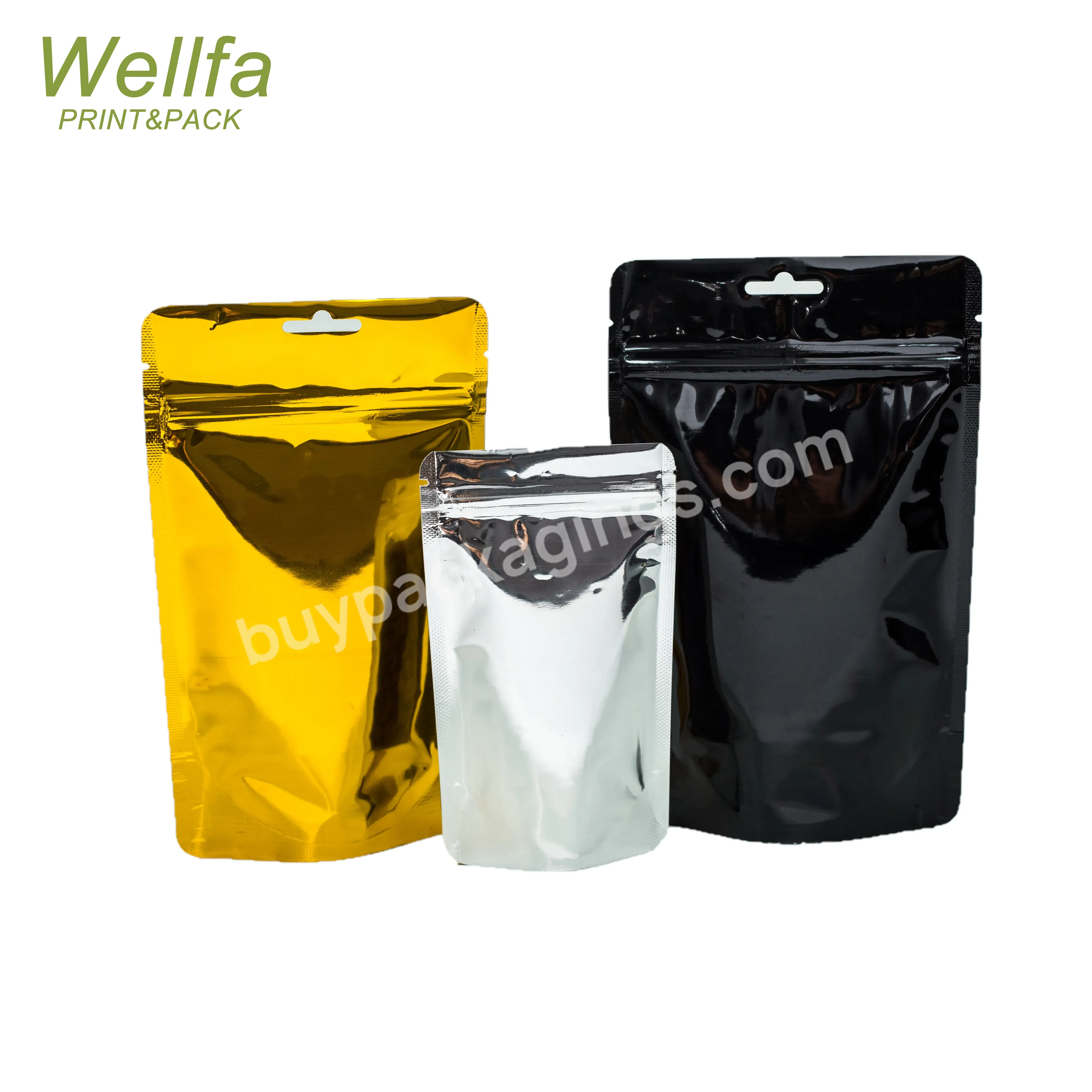 Ready For Sale Black/gold/silver Metallized Finish Non Printing Packing Bag Polybag Stand Up Zipper Pouch