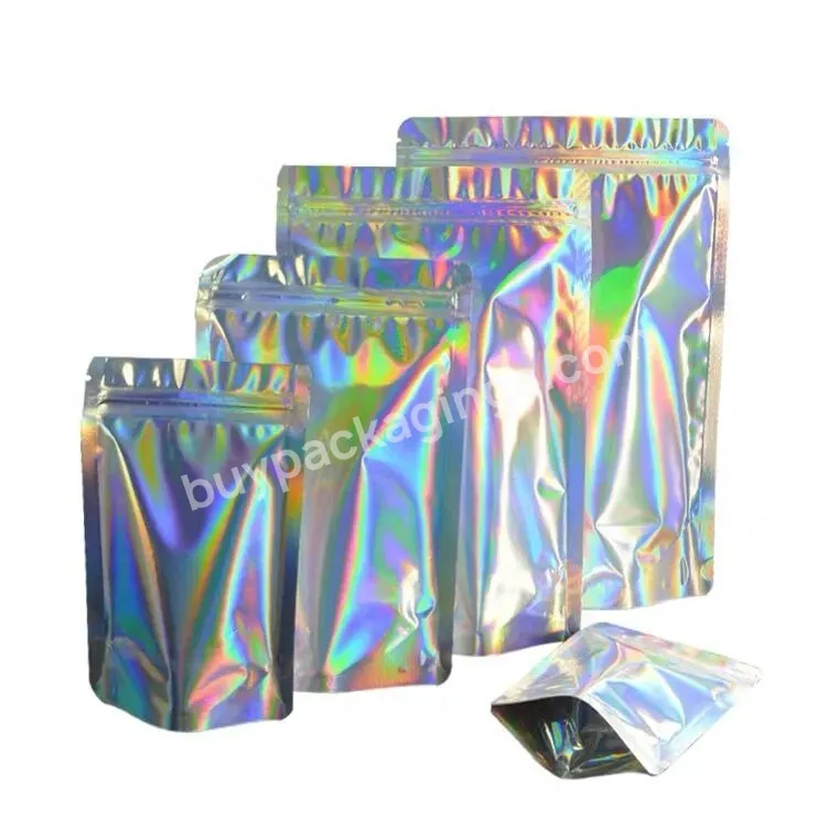 Ready To Ship 4*6 Custom Design 3.5g Stand Up Holographic Bags Plastic Laminated Resealable Zip Hologram Flower Mylar Pouch Bag