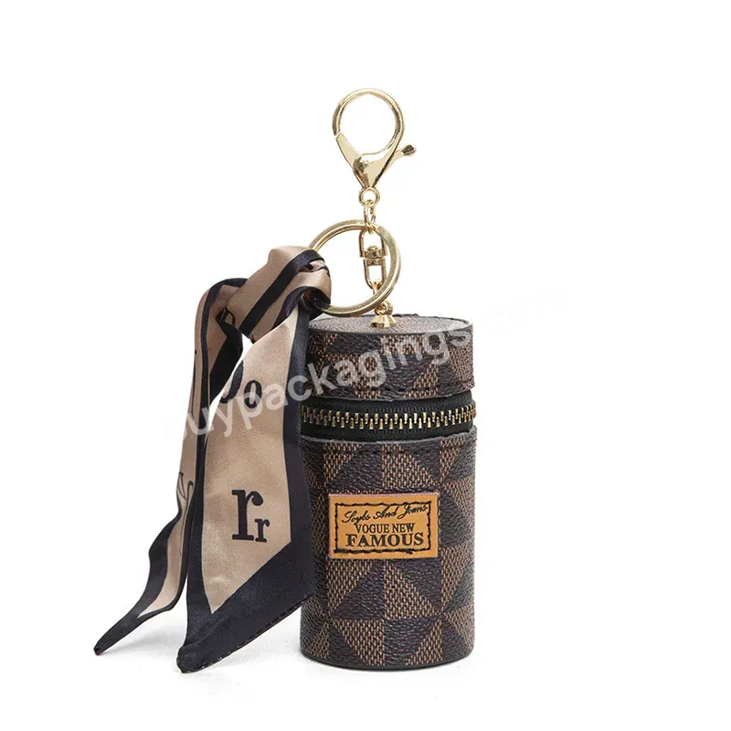 Ready To Ship Leather Luxury Leather Bucket Lipstick Bag Keychain Exquisite Personality Storage Bag Pendant Accessories Key Rin