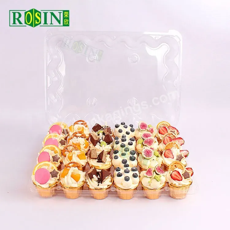 Rectangle 24 Count Hinged Clamshell Clear Mini Plastic Cookie Dessert Pastry Muffin Cupcake Custom Manufacturers