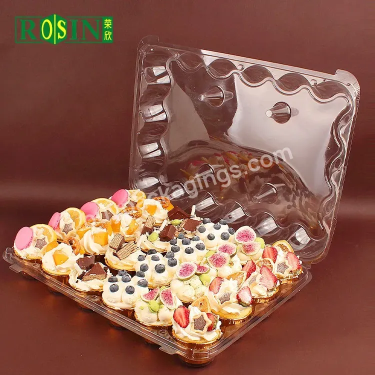 Rectangle 24 Count Hinged Mini Disposable Clamshell Clear Plastic Dessert Pastry Muffin Cookie Cupcake Box Packaging