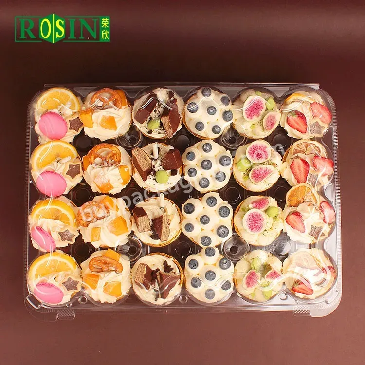 Rectangle 24 Count Hinged Mini Disposable Clamshell Clear Plastic Dessert Pastry Muffin Cookie Cupcake Box Packaging