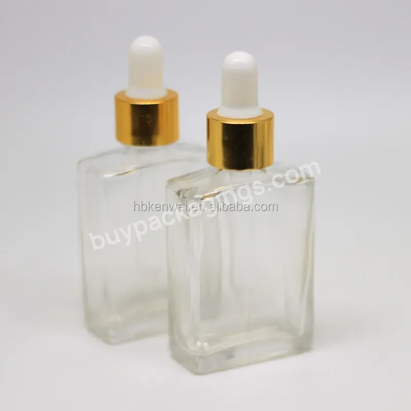 Rectangle Glass Bottle /flat Shape Glass Dropper Bottle/square Glass Bottle With Golden Screw Cap