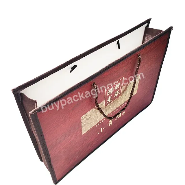Rectangular None Woven Ribbon 350g C1s Paper Luxury Gift Paper Bag