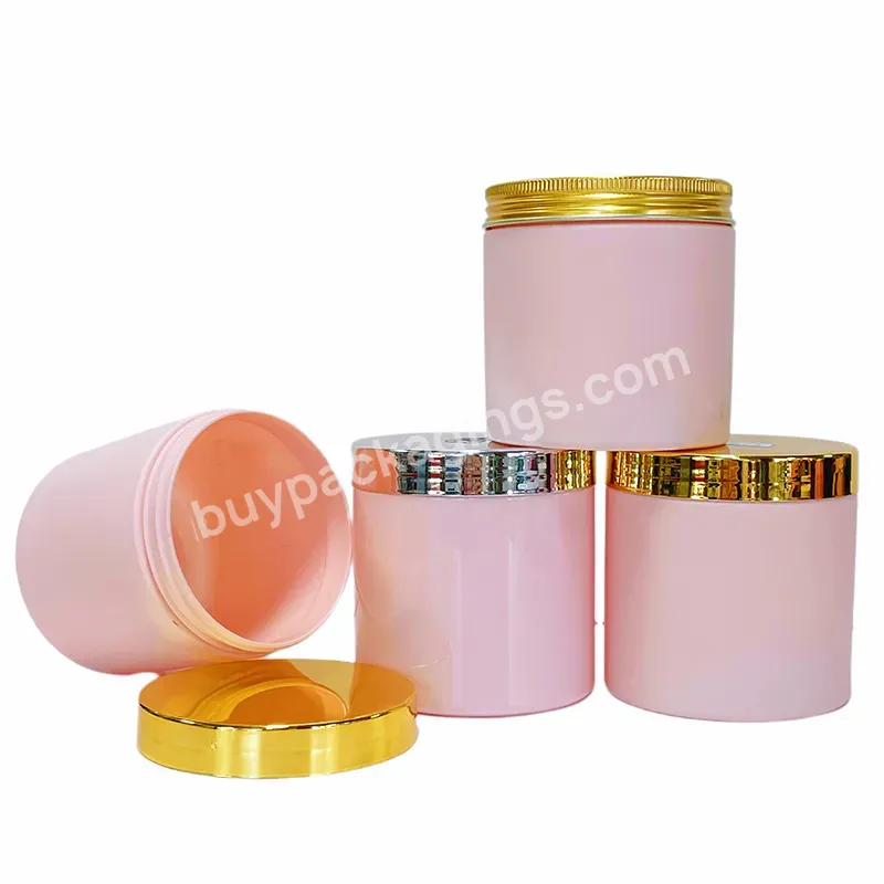 Recyclable 350g 12 Oz 500ml Matte Pink Body Butter Container Empty Pet Pcr Plastic Body Scrub Jars With Gold Screw Lid - Buy Plastic Jars Cosmetics,Pink Plastic Cosmetic Jar,Conditionnement Cosmetique Plastique.