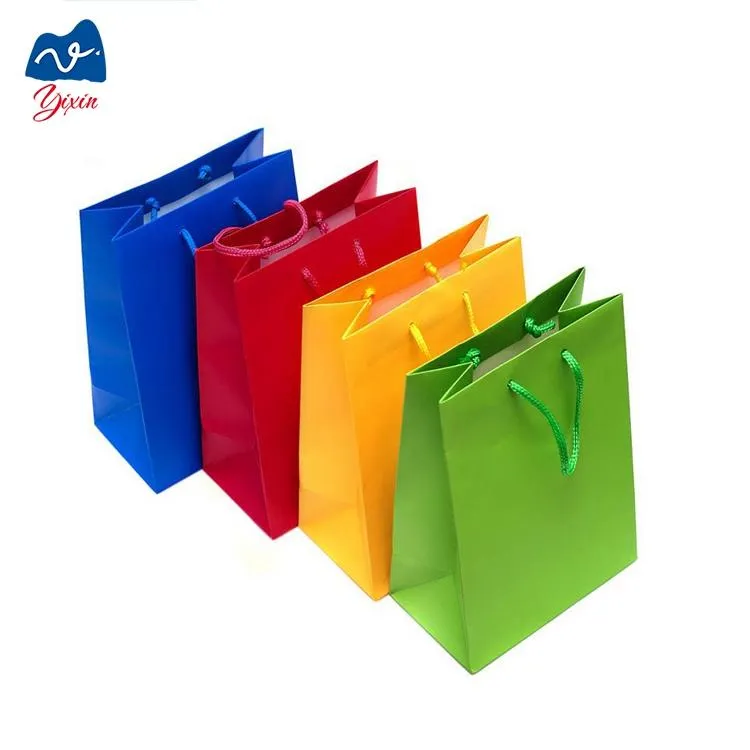 Recyclable custom made colorful yellow square bottom party paper packaging bag