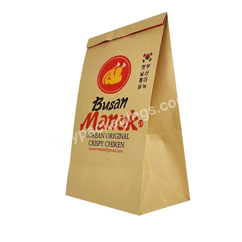 Recyclable Disposable Square Bottom Take Away Bag Oil Proof Paper Bag For Hamburger Fried Chicken Fast Food