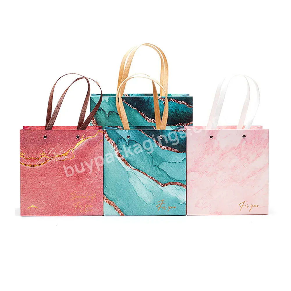 Recyclable Marble Pattern Boutique Paper Clothing Packing Bags Women Handbags Ladies Hand Bags Custom Tote Bag