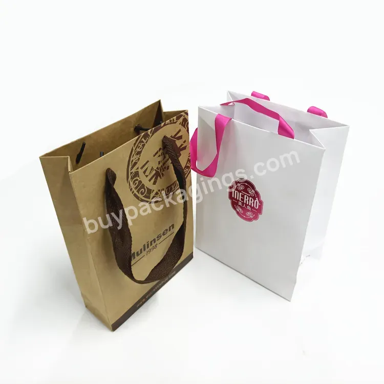 Recyclable Reusable Wholesale Custom Logo Handle Brown Kraft Paper Gift Craft Paper Bag