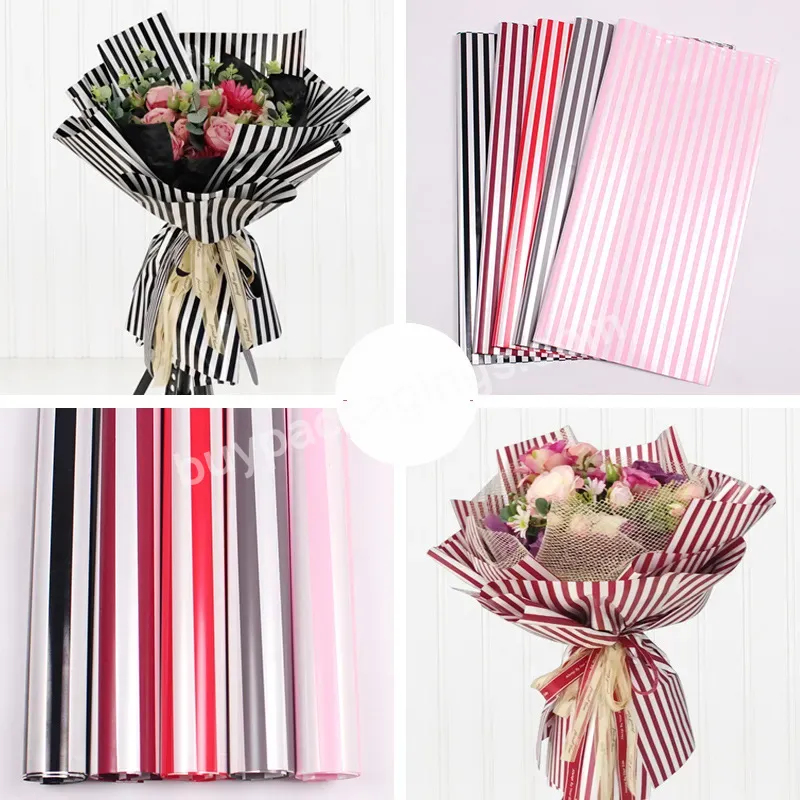 Recyclable Two-color Striped Flower Packaging Ouya Paper Waterproof Christmas Floral Bouquet Gift Wrapping Plastic Paper