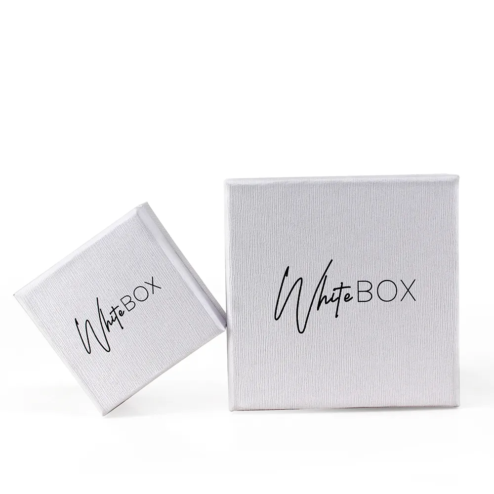 Recyclable white natural textured paper jewelry packaging box custom black hot stamping logo