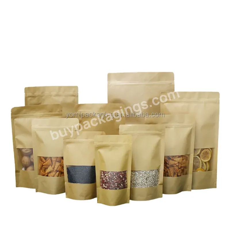 Recyclable Zipper Brown Kraft Paper Bag Custom Kraft Paper Pouch Stand Up Pouch With Window