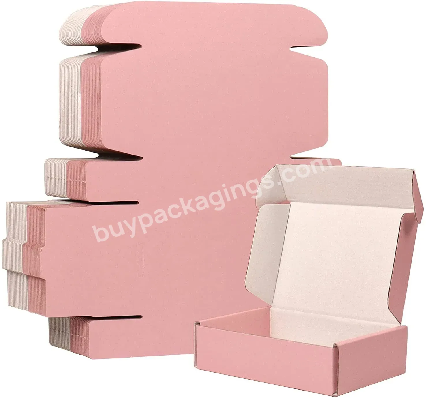 Recycle Corrugated Custom Logo Printed Flat Foldable Clothing Packaging Pink Paper Cardboard Mailer Shipping Box