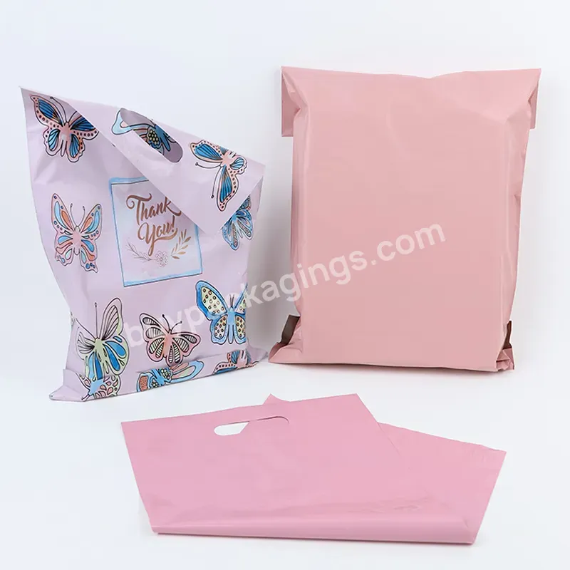 Recycled Biodegradable Portable Poly Mailing Full-printed Postage Bags With Handle For Clothing Packaging