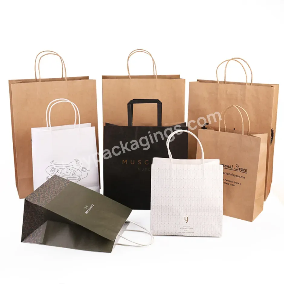 Recycled Custom Kraft Paper Bags Printed Your Own Logo Eco Friendly Cute Clothing Gift Food Shopping Bags With Outside Handles