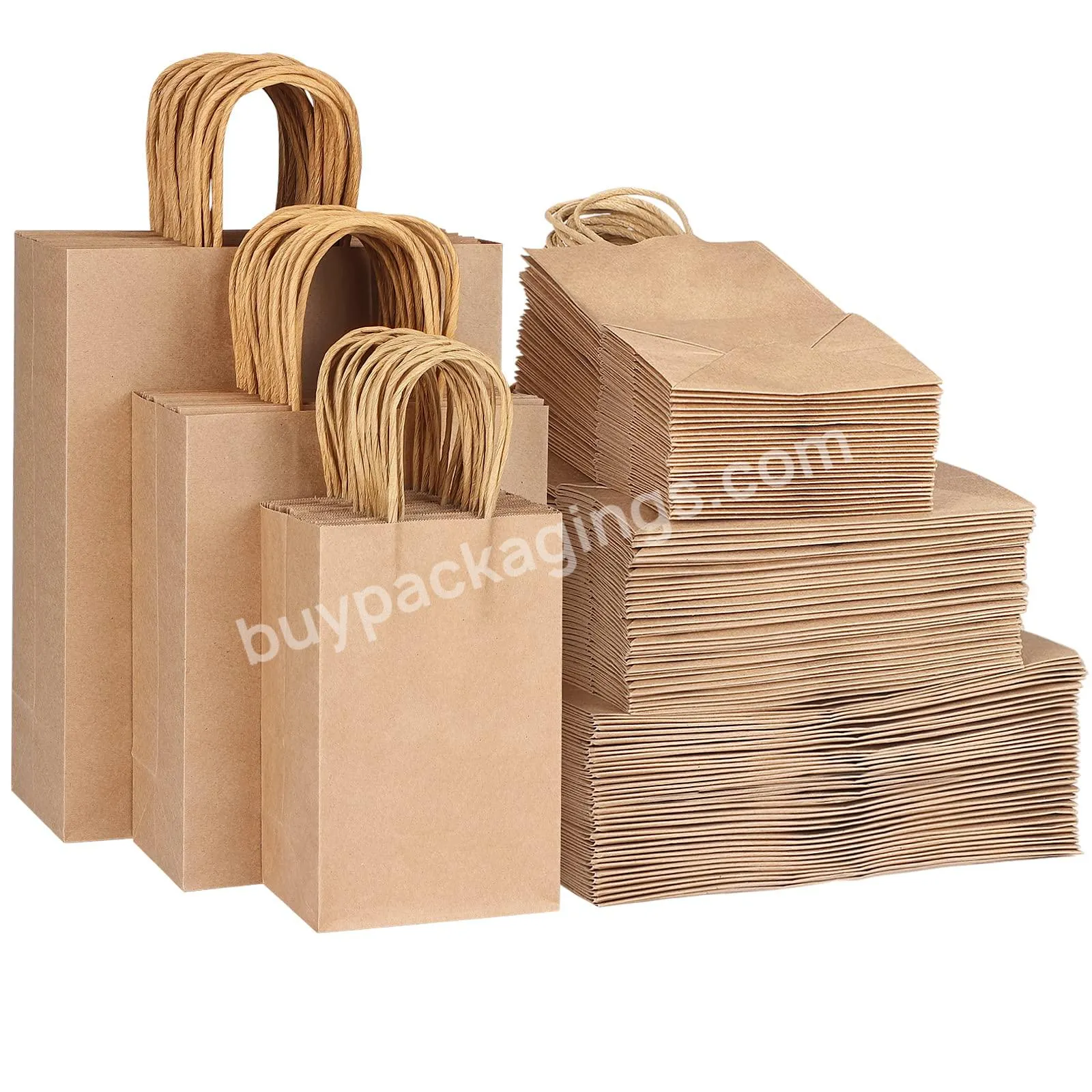 Recycled Custom Logo Printed Restaurant Food Takeaway Grocery Shopping take out Packaging Brown Kraft Paper Bag With Handles