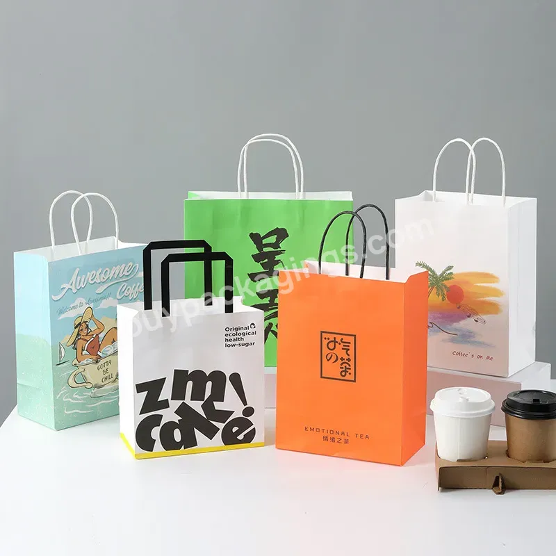 Recycled Custom Logo Printed Takeaway Paper Bag Grocery Shopping Bag With Handle