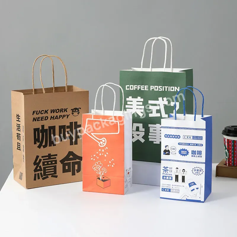 Recycled Custom Logo Printed Takeaway Paper Bag Grocery Shopping Bag With Handle