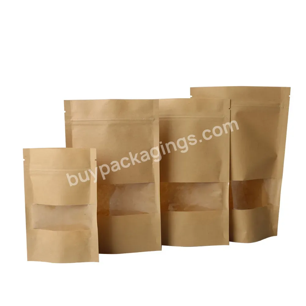 Recycled Kraft Brown Paper Bag Standup Pouches Food Packaging Heat Seal Free Design Custom Logo Printing