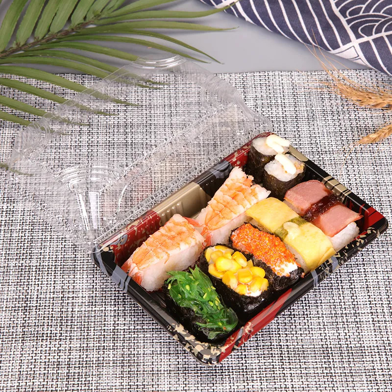 Recycled Lunch Square Party Seafood  Fruit Pizza Steak Gold Sushi To Go Box Sushi Boat Serving Tray For Catering Stackable