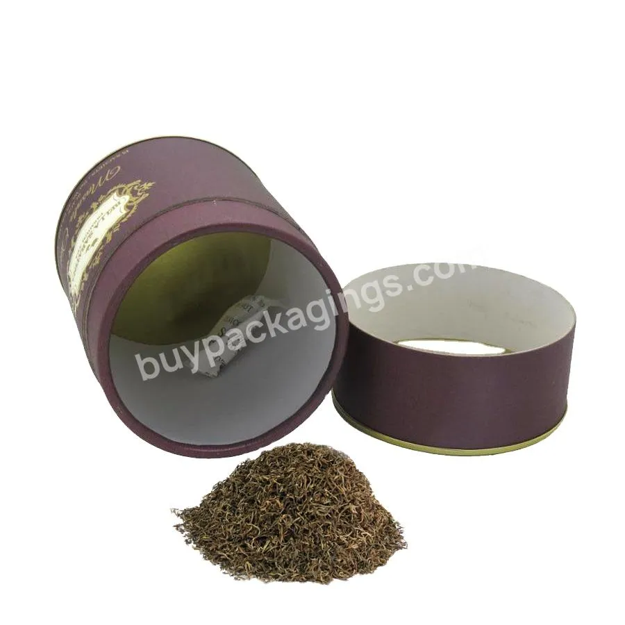 Recycled Materials Foil Stamp Logo Round Tube Paper Tea Cans For Food Packaging