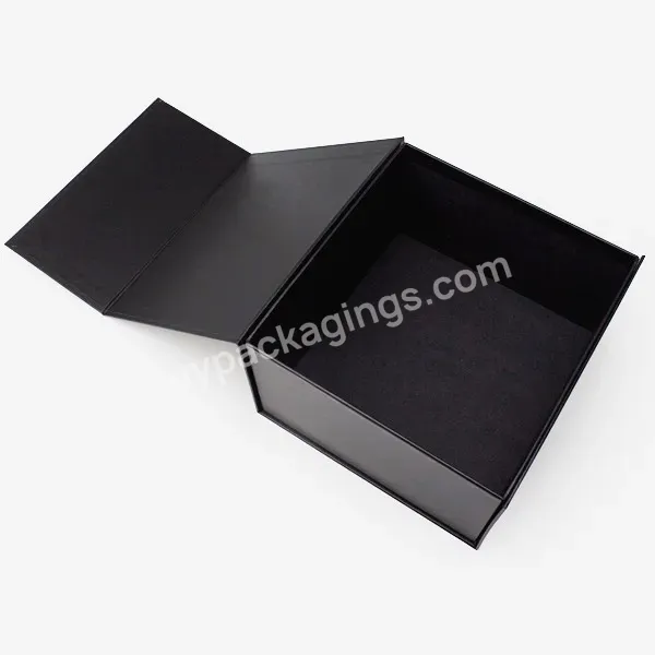 Recycled Paper Customize Logo Printed Black Paper Flat Pack Rigid Cardboard Clothing Cosmetic Shoe Packaging Magnetic Gift Box