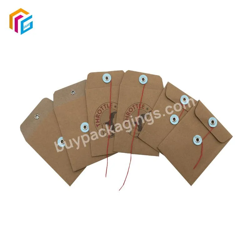 Recycled Printed Custom Logo Brown Cardboard Button Kraft Paper Envelopes with Brown string