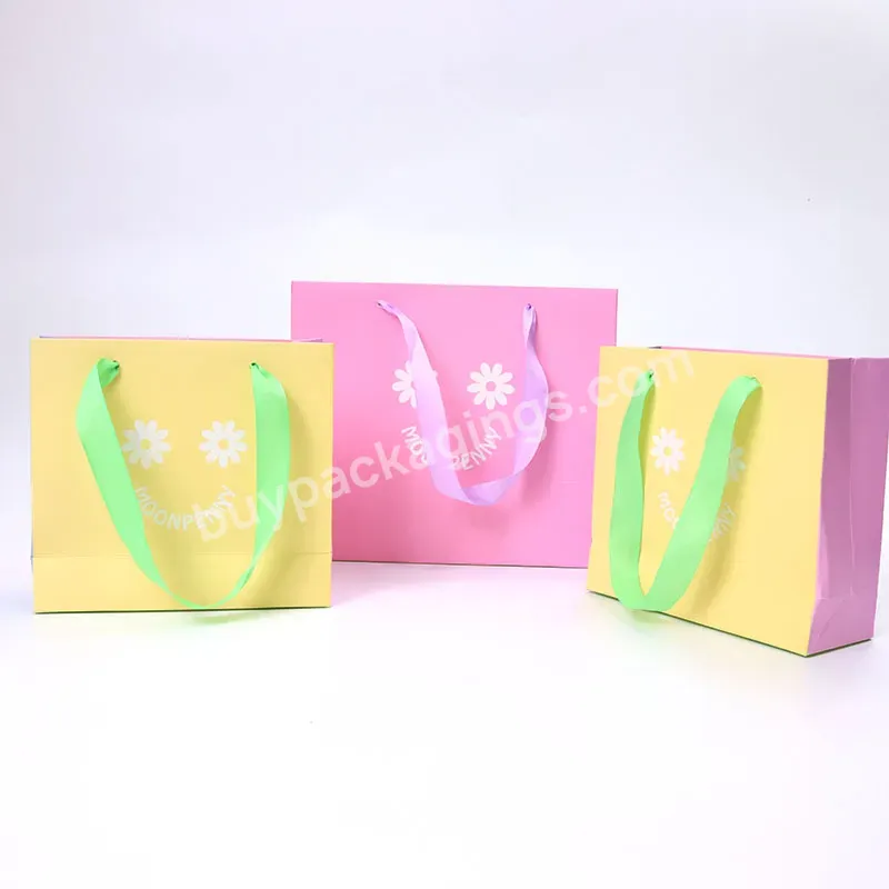 Recycled Ribbon Paper Bags For Food Takeaway Custom Paper Bag With Your Own Logo Packaging Paper Bag