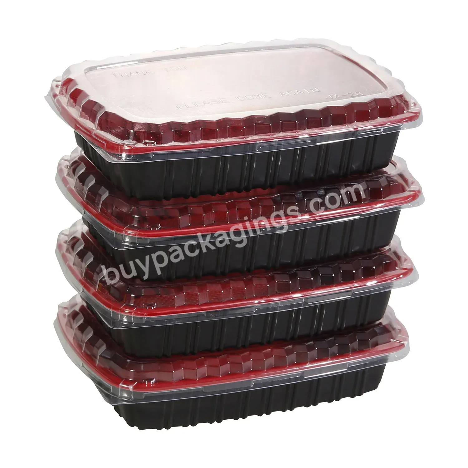 Red Black Pp Material Take Away Disposable Microwave Food Container With Clear Lid