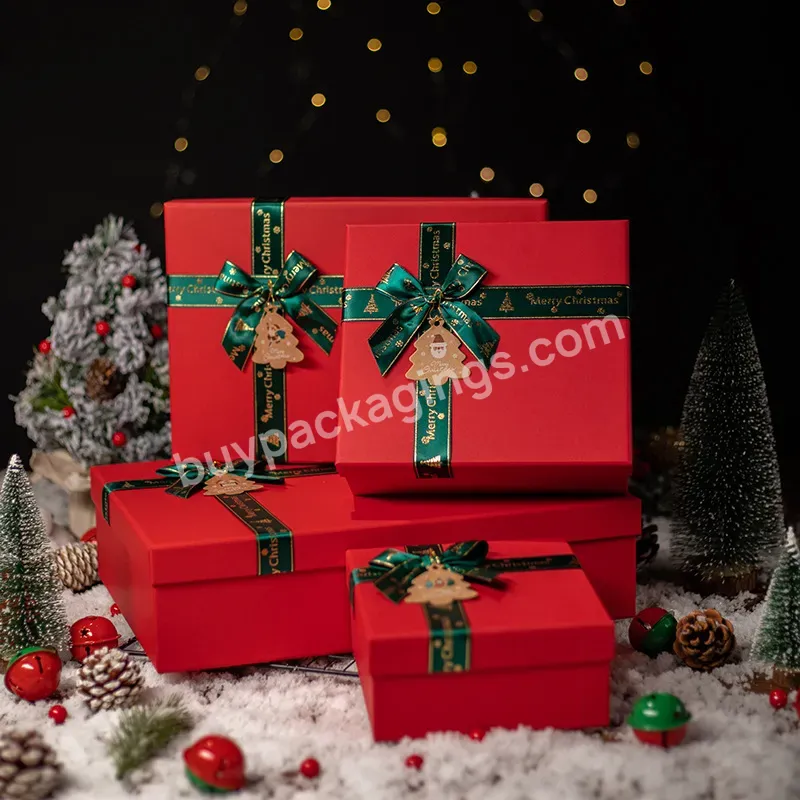 Red Christmas Christmas Eve Gift Box Printed Ribbon Gift Box Ribbons For Packaging