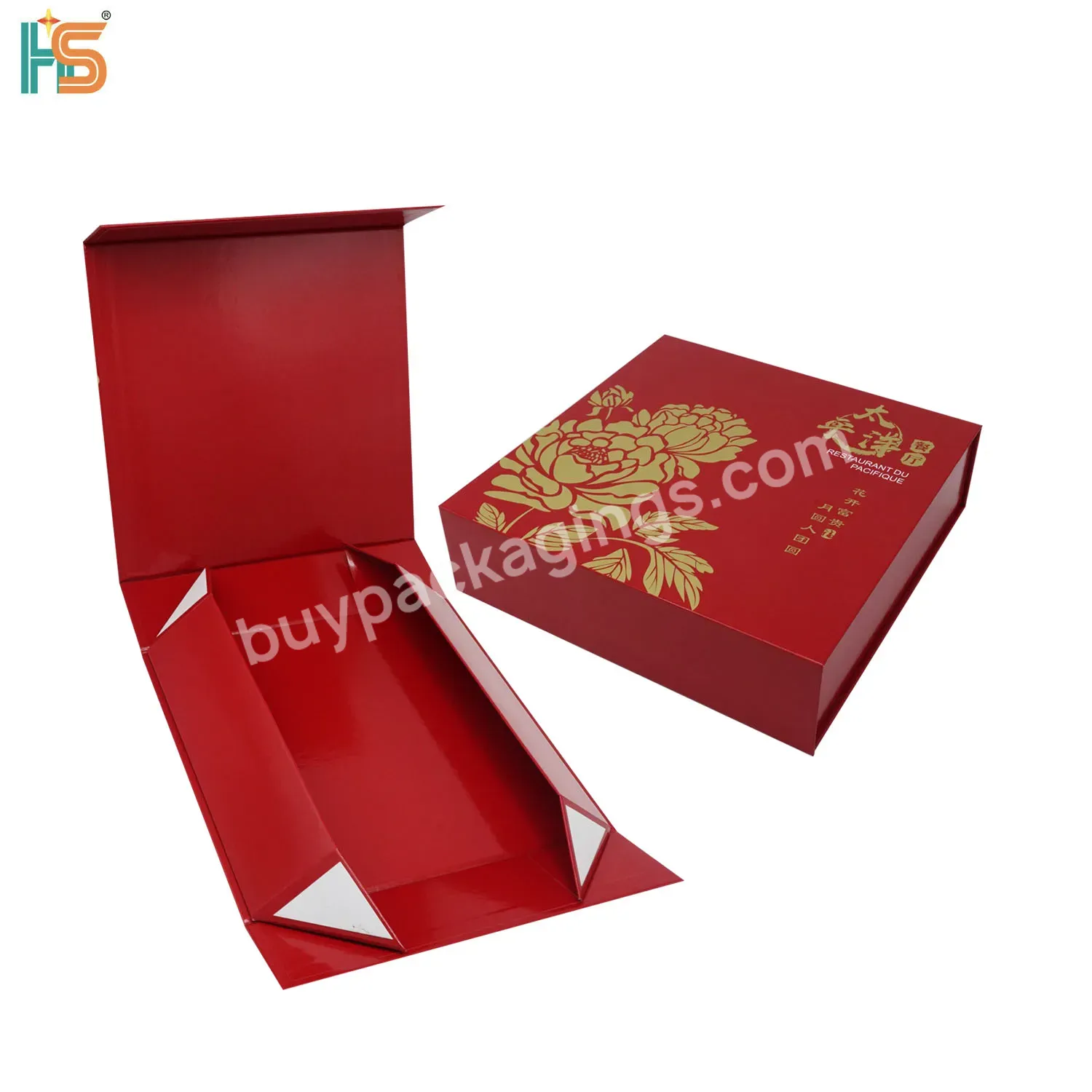 Red Mooncake Rigid Box Packaging Luxury Collapsible Magnet Lid Foldable Moon Cake Paper Box