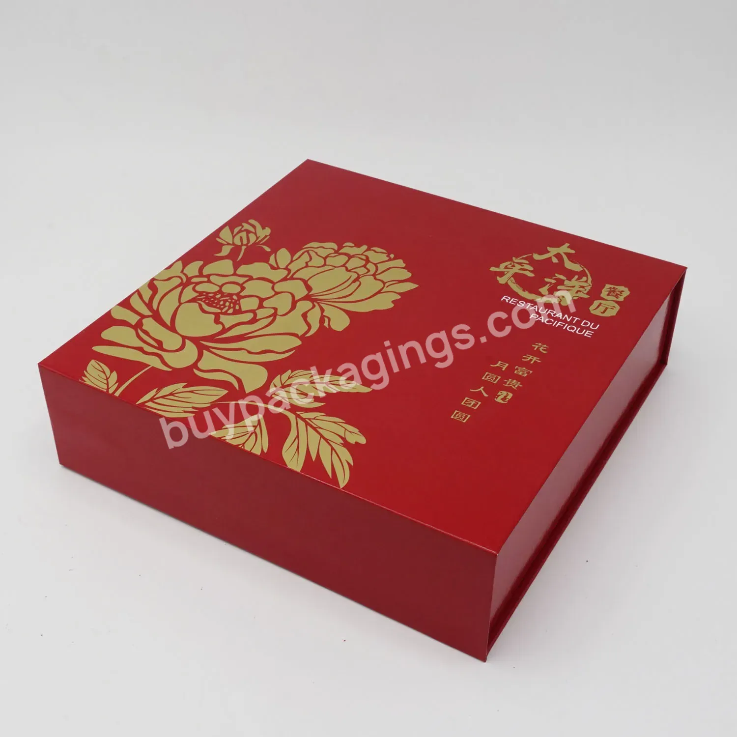 Red Mooncake Rigid Box Packaging Luxury Collapsible Magnet Lid Foldable Moon Cake Paper Box