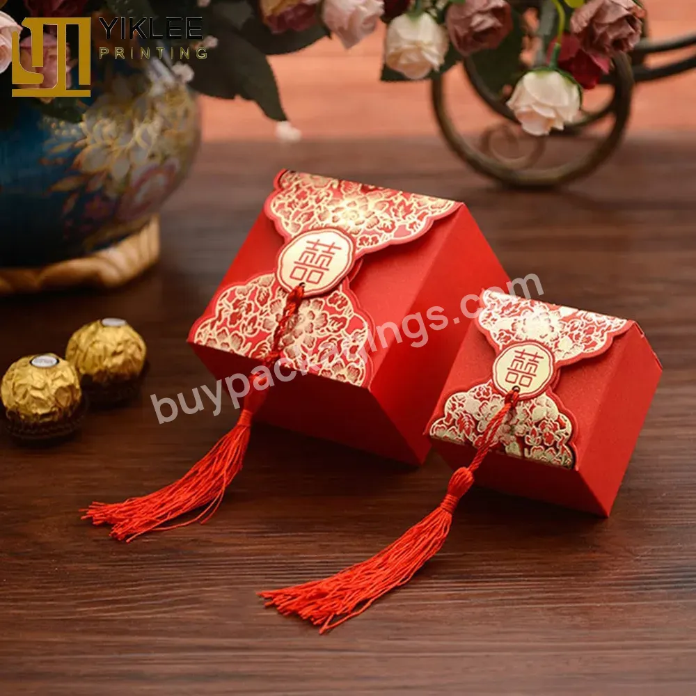 Red Wedding Party Favor Box Style Candy Chocolate Gift Boxes Baby Shower Birthday Party Accessories Chinese With Tassels Wedding