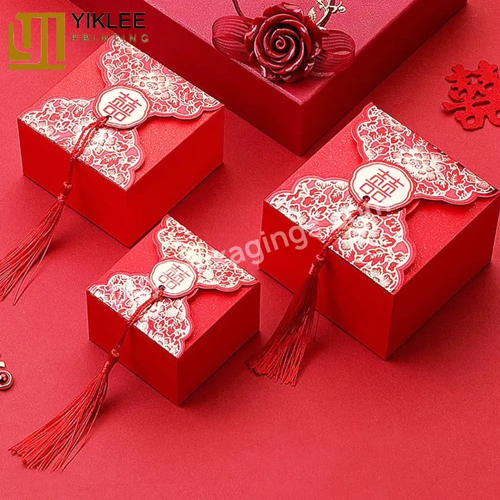 Red Wedding Party Favor Box Style Candy Chocolate Gift Boxes Baby Shower Birthday Party Accessories Chinese With Tassels Wedding