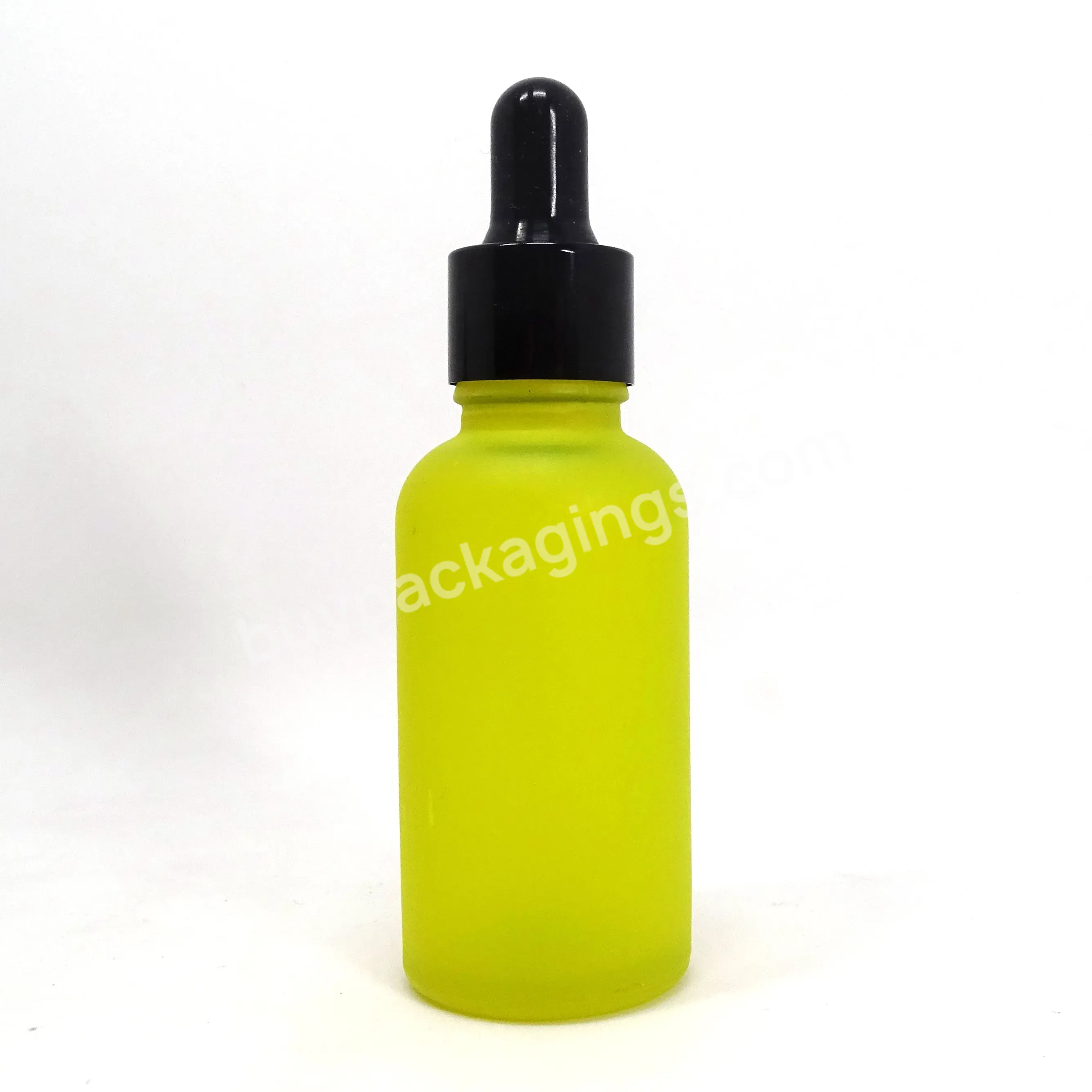 Refillable 1oz 30ml 50ml 100ml Yellow Cylinder Round Frosted Empty Cosmetic Lotion Glass Bottle For Face Cream Serum