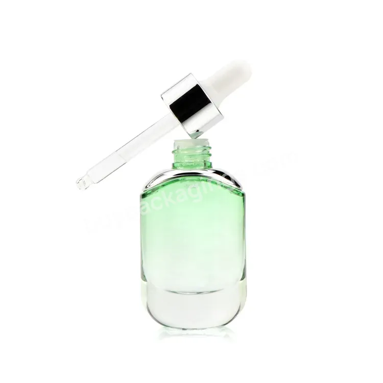 Refillable Clear Green Glass Dropper Bottle 30ml 50ml 100ml Silver Lid For Essential Oil