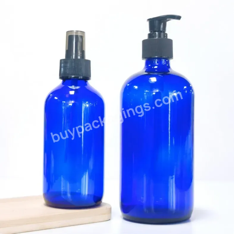 Refillable Glass Pump Bottles 1oz 2 Oz 8 Oz Clear Blue Glass Boston Serum Dropper Bottles For Essential Oils