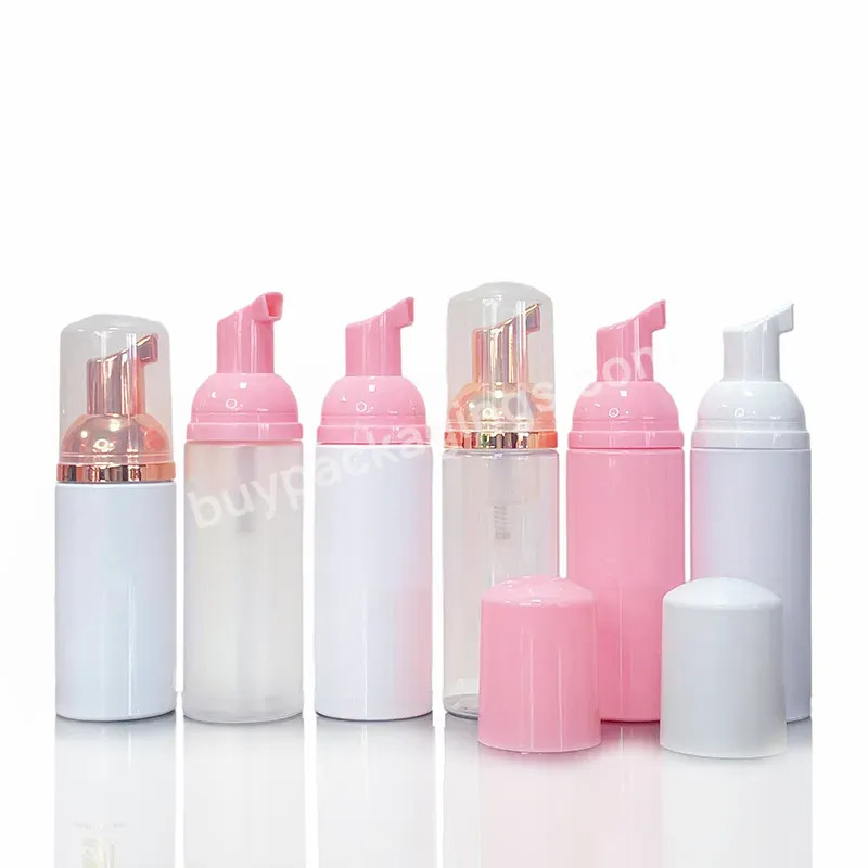 Refillable Package Lashes Cleanser Shampoo Container 50ml 60ml Pet Pink Cleansing Foam Soap Dispenser Bottle With Gold Pump