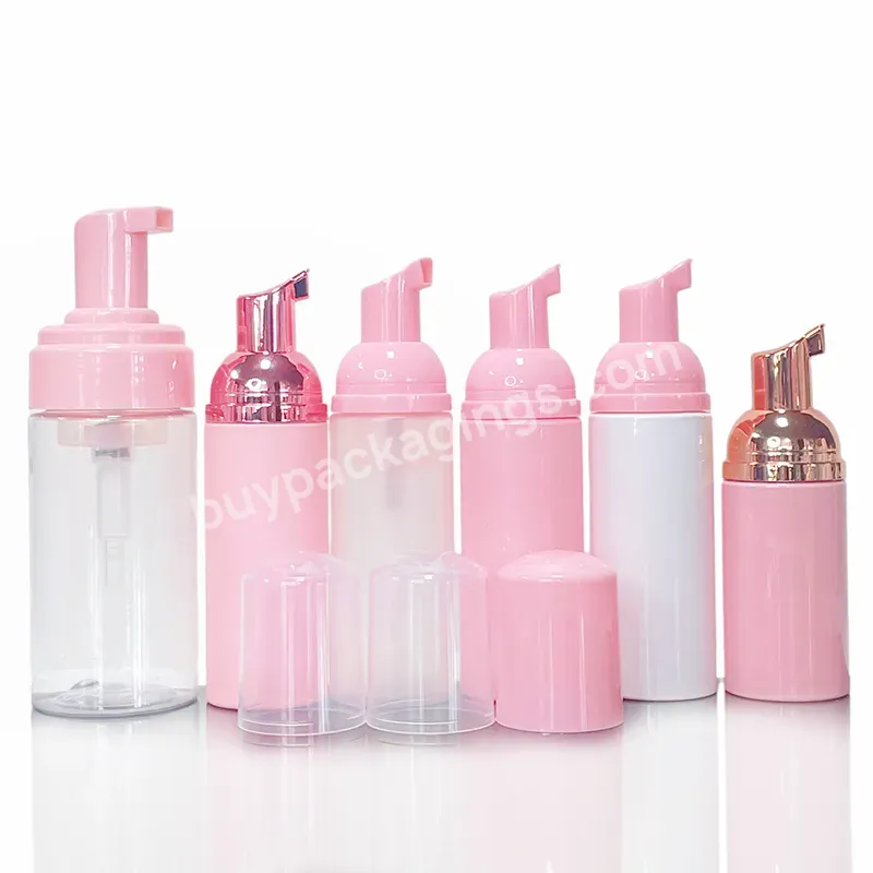 Refillable Package Lashes Cleanser Shampoo Container 50ml 60ml Pet Pink Cleansing Foam Soap Dispenser Bottle With Gold Pump