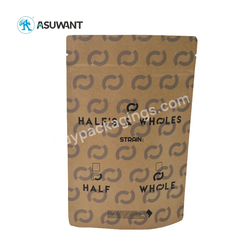 Resealable Brown Custom Printing Washable Zipper Food Nuts Packaging Kraft Paper Zipper Bag