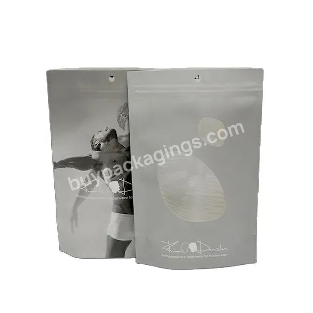 Resealable Custom Logo And Up Pouch With Zipper Underpants Bag With Window Biodegradable Packaging Kraft Paper Ziplock Bag