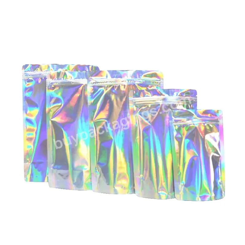 Resealable Custom Mylar Smell Proof Laser Rainbow Holographic Hologram Original Packaging Bag