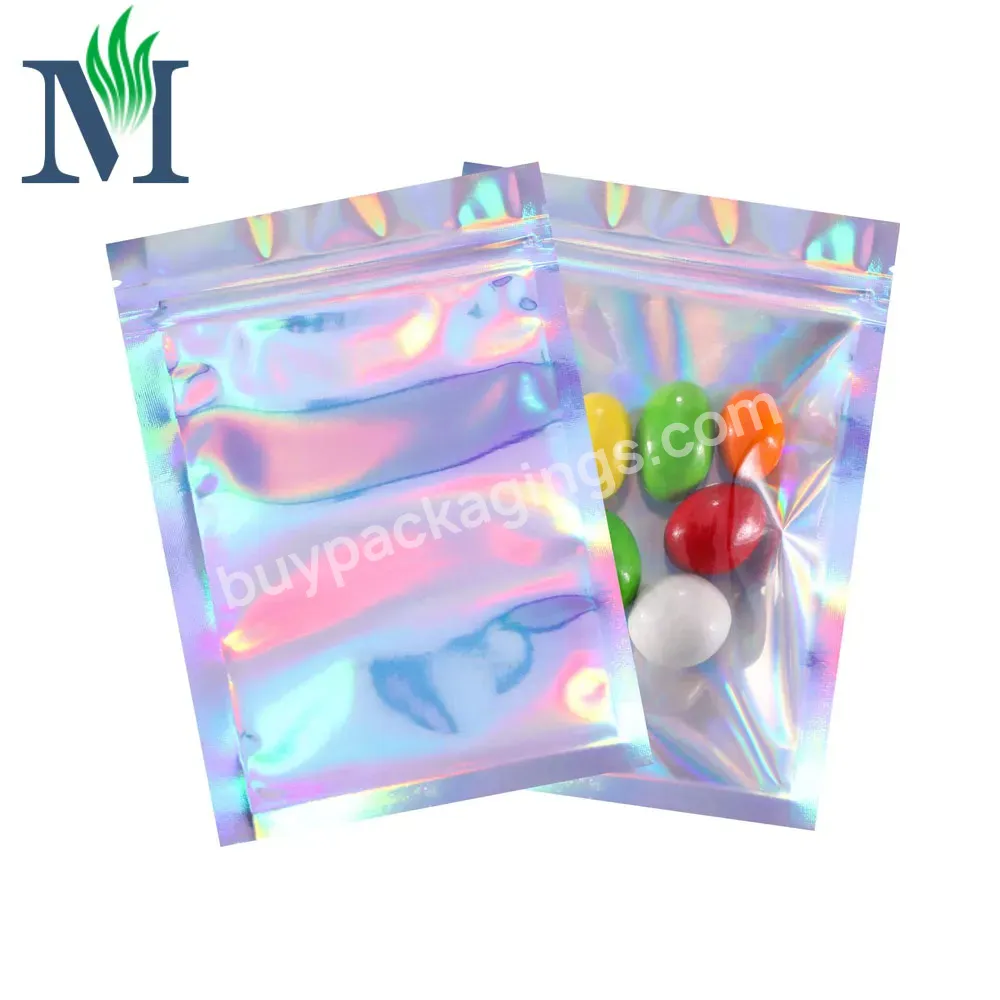 Resealable Hologram 3.5g Transparent Mylar Zipper Candy Bags Smell Proof Black Plastic Holographic Packaging Pouch